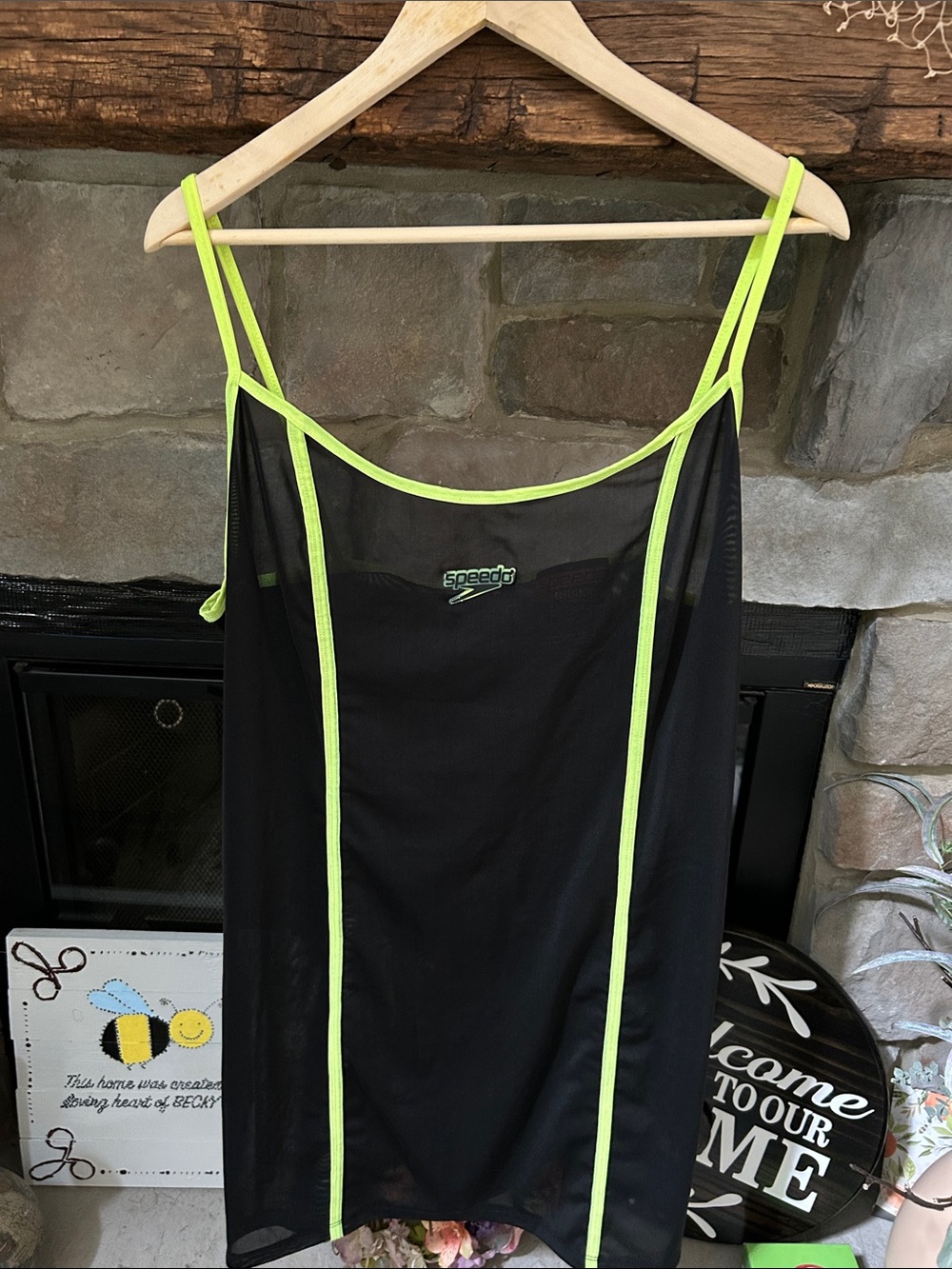 Speedo Black Mesh Swim Coverup with Neon Yellow Trim